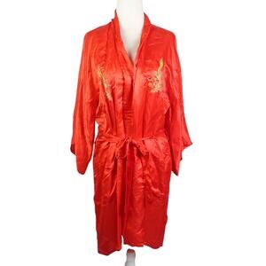 Vintage Golden Dragon Red Silk Dragon Embroidered Robe M